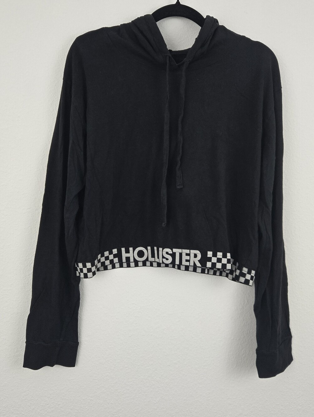 Black Hollister Cropped Hooded Long Sleeve